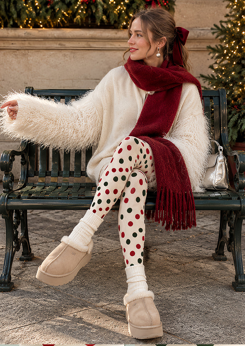 Red Green Polka Dot Festive Tights Pantyhose Z610-56