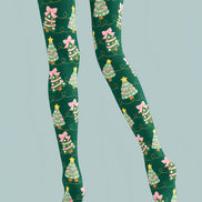 Christmas Tree Pink Bow Print Tights Hosiery Z610-57
