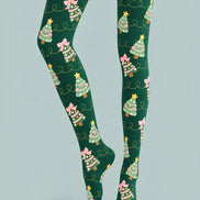 Christmas Tree Pink Bow Print Tights Hosiery Z610-57