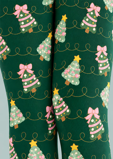 Christmas Tree Pink Bow Print Tights Hosiery Z610-57