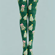 Christmas Tree Pink Bow Print Tights Hosiery Z610-57