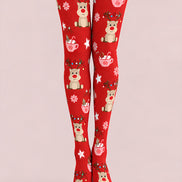 Red Reindeer Hot Cocoa Christmas Print Tights Z610-58