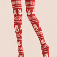 Red Bear Rabbit Fair Isle Christmas Print Tights Z610-59