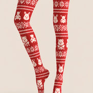 Red Bear Rabbit Fair Isle Christmas Print Tights Z610-59