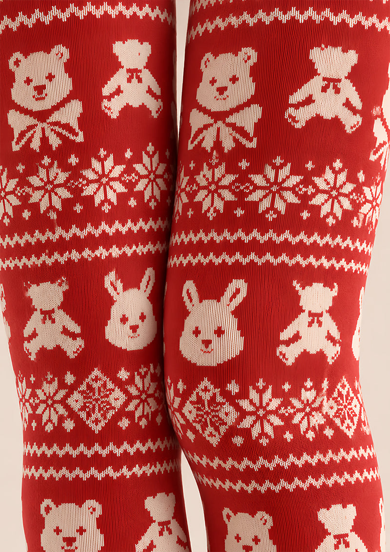 Red Bear Rabbit Fair Isle Christmas Print Tights Z610-59