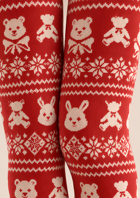 Red Bear Rabbit Fair Isle Christmas Print Tights Z610-59