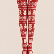 Red Bear Rabbit Fair Isle Christmas Print Tights Z610-59
