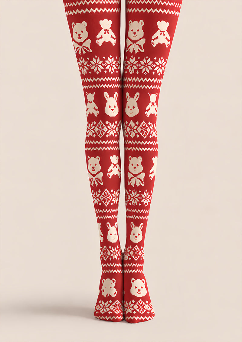 Red Bear Rabbit Fair Isle Christmas Print Tights Z610-59