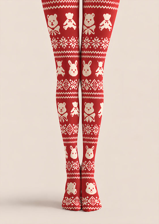 Red Bear Rabbit Fair Isle Christmas Print Tights Z610-59