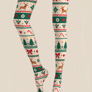Ivory Fair Isle Christmas Print Tights Reindeer Tree Z610-60