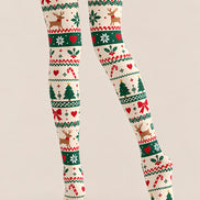 Ivory Fair Isle Christmas Print Tights Reindeer Tree Z610-60