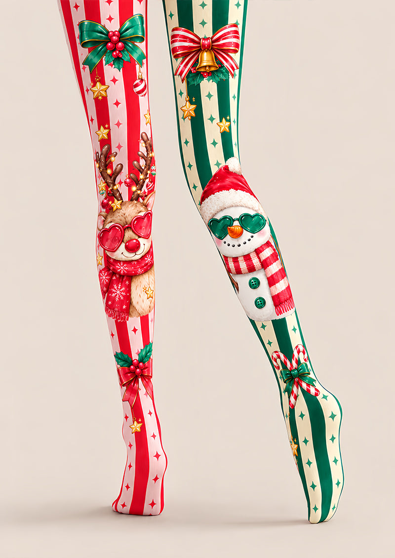 Funny Reindeer Snowman Graphic Christmas Tights Z610-61