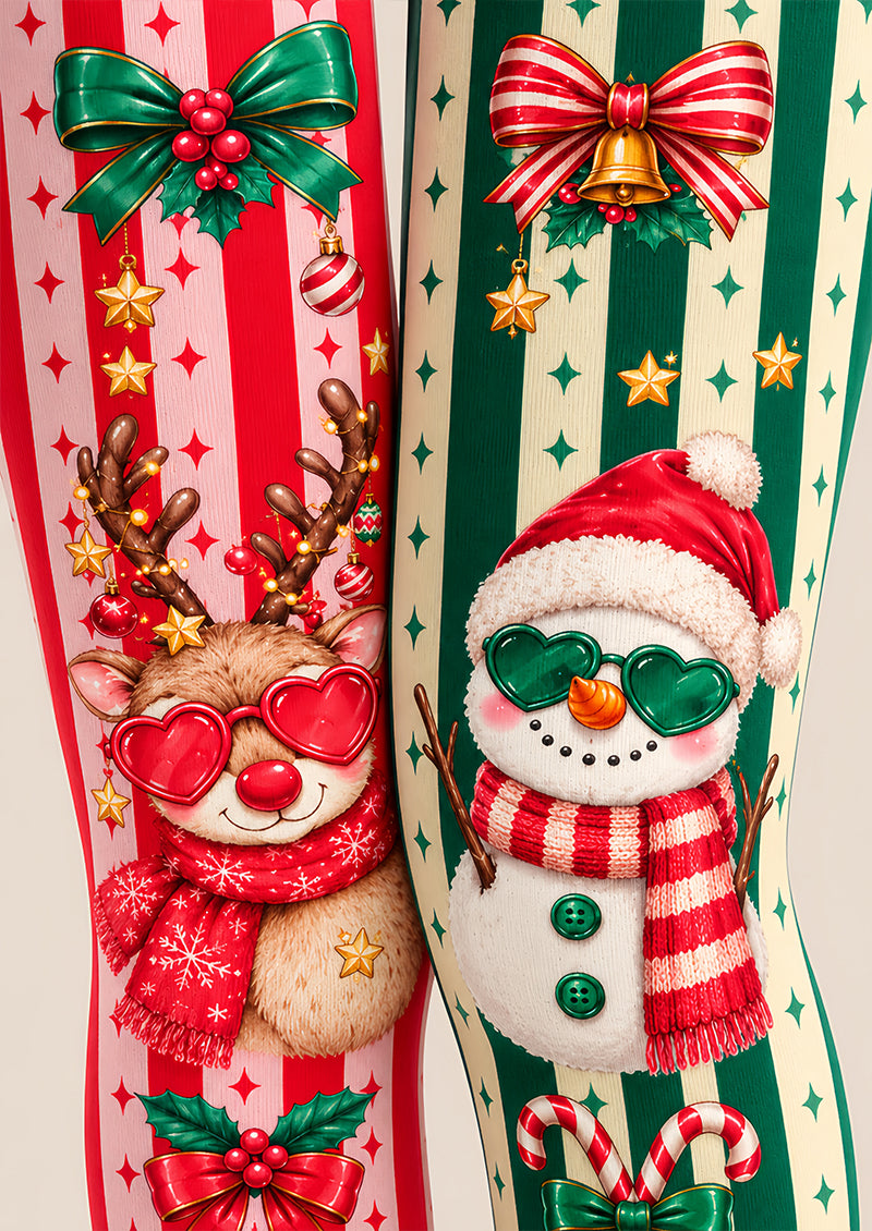 Funny Reindeer Snowman Graphic Christmas Tights Z610-61