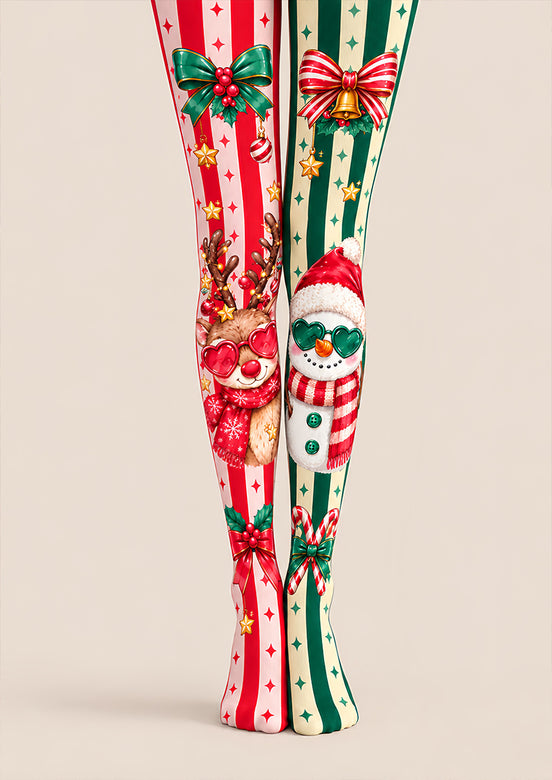 Funny Reindeer Snowman Graphic Christmas Tights Z610-61
