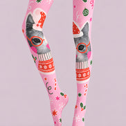 Pink Christmas Cat Print Tights Hosiery Pantyhose Z610-62