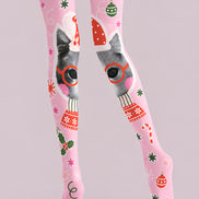 Pink Christmas Cat Print Tights Hosiery Pantyhose Z610-62