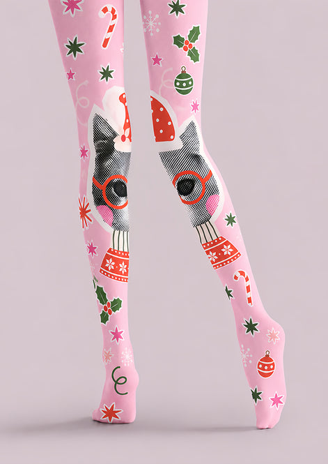 Pink Christmas Cat Print Tights Hosiery Pantyhose Z610-62