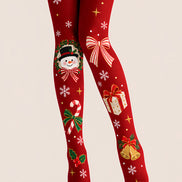 Christmas Snowflake Gift Bell Print Red Tights Z610-64