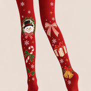 Christmas Snowflake Gift Bell Print Red Tights Z610-64