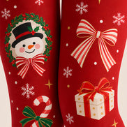 Christmas Snowflake Gift Bell Print Red Tights Z610-64