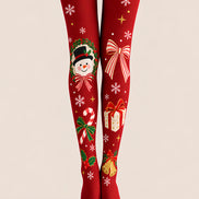 Christmas Snowflake Gift Bell Print Red Tights Z610-64