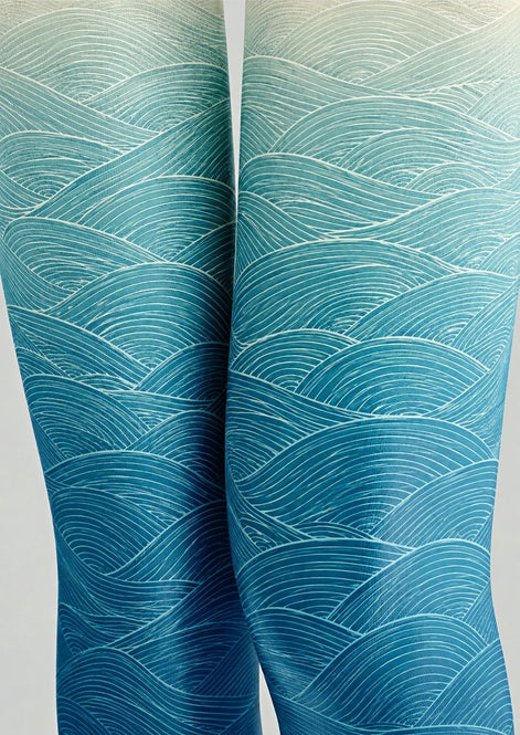 Teal Wave Patterned Tights Hosiery Pantyhose Z68-3
