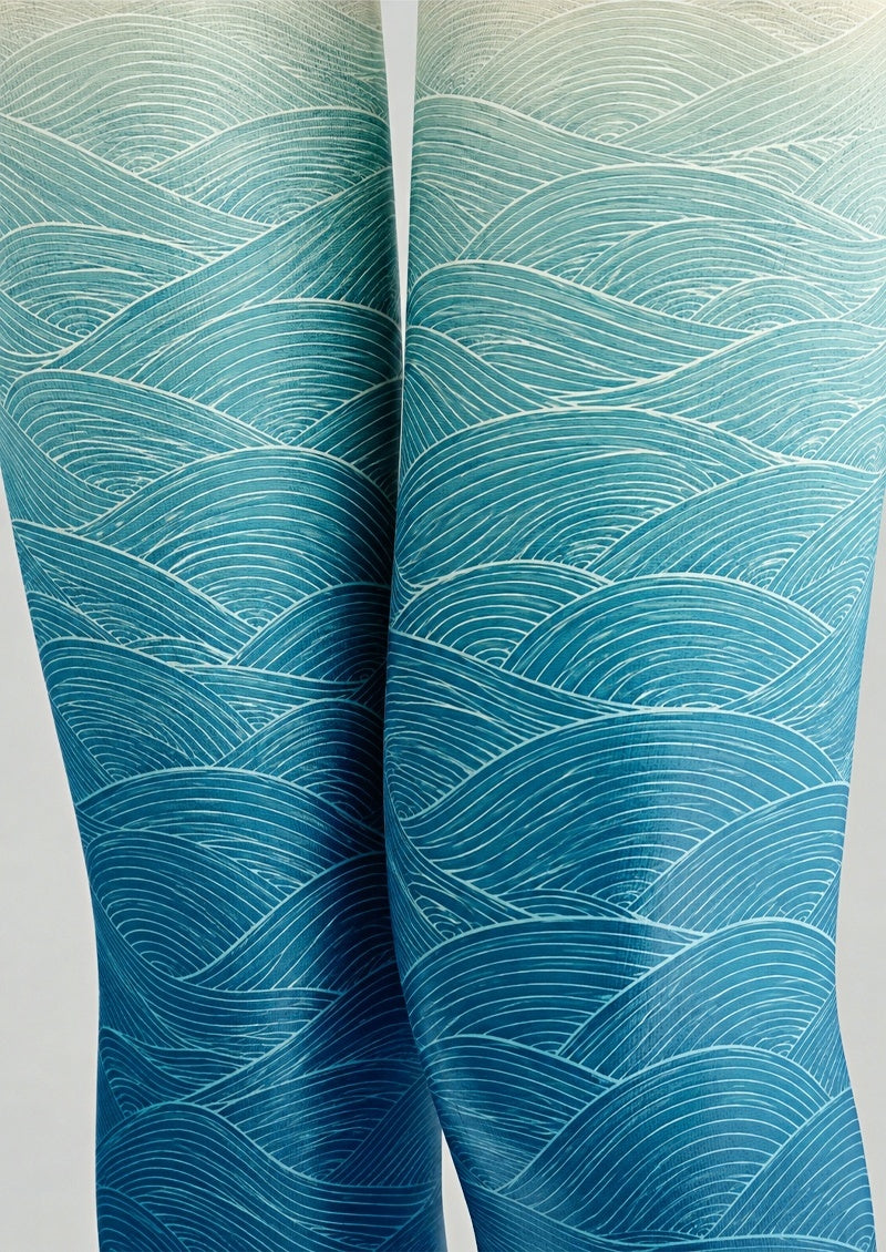 Teal Wave Patterned Tights Hosiery Pantyhose Z68-3