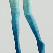 Teal Wave Patterned Tights Hosiery Pantyhose Z68-3