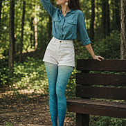 Teal Wave Patterned Tights Hosiery Pantyhose Z68-3