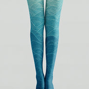 Teal Wave Patterned Tights Hosiery Pantyhose Z68-3