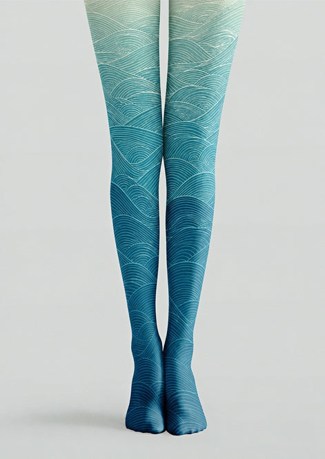Teal Wave Patterned Tights Hosiery Pantyhose Z68-3