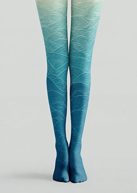 Teal Wave Patterned Tights Hosiery Pantyhose Z68-3