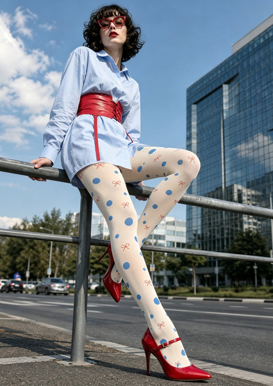 Ribbon Polka Dot Tights Hosiery Pantyhose Z69-10