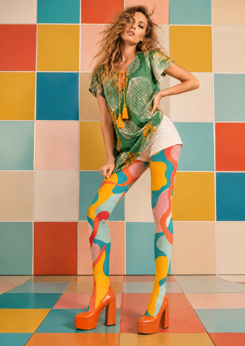 Color Block Graphic Tights Y2K Fashion Pantyhose Z69-11