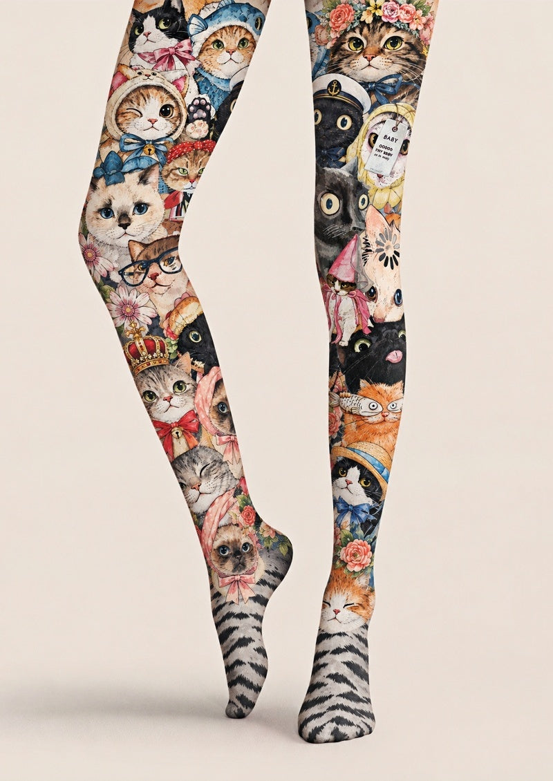 Cat Collage Animal Print Tights Hosiery Pantyhose Z69-25