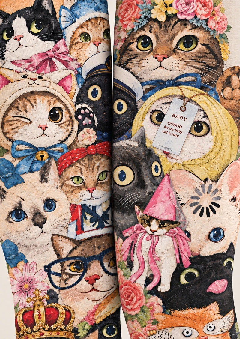 Cat Collage Animal Print Tights Hosiery Pantyhose Z69-25