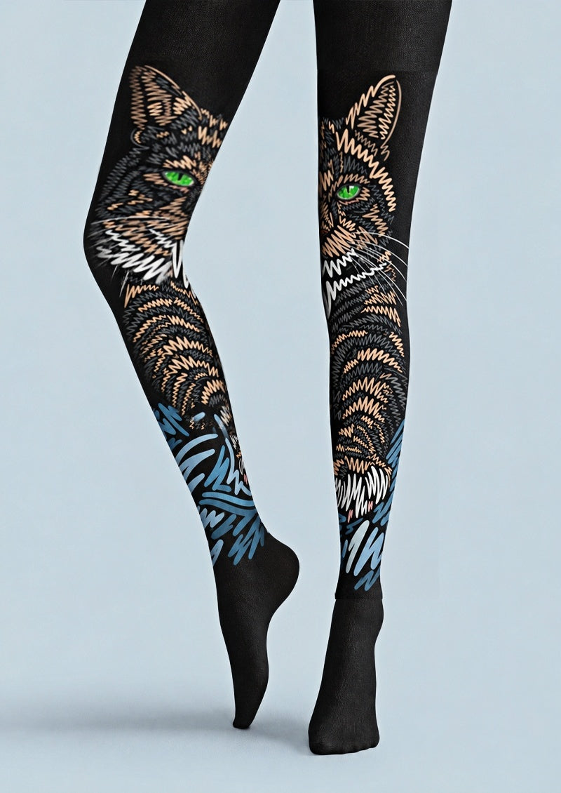 Dark Cat Illustration Tights Hosiery Pantyhose Z69-26