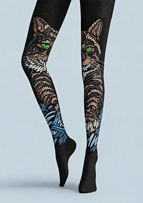 Dark Cat Illustration Tights Hosiery Pantyhose Z69-26