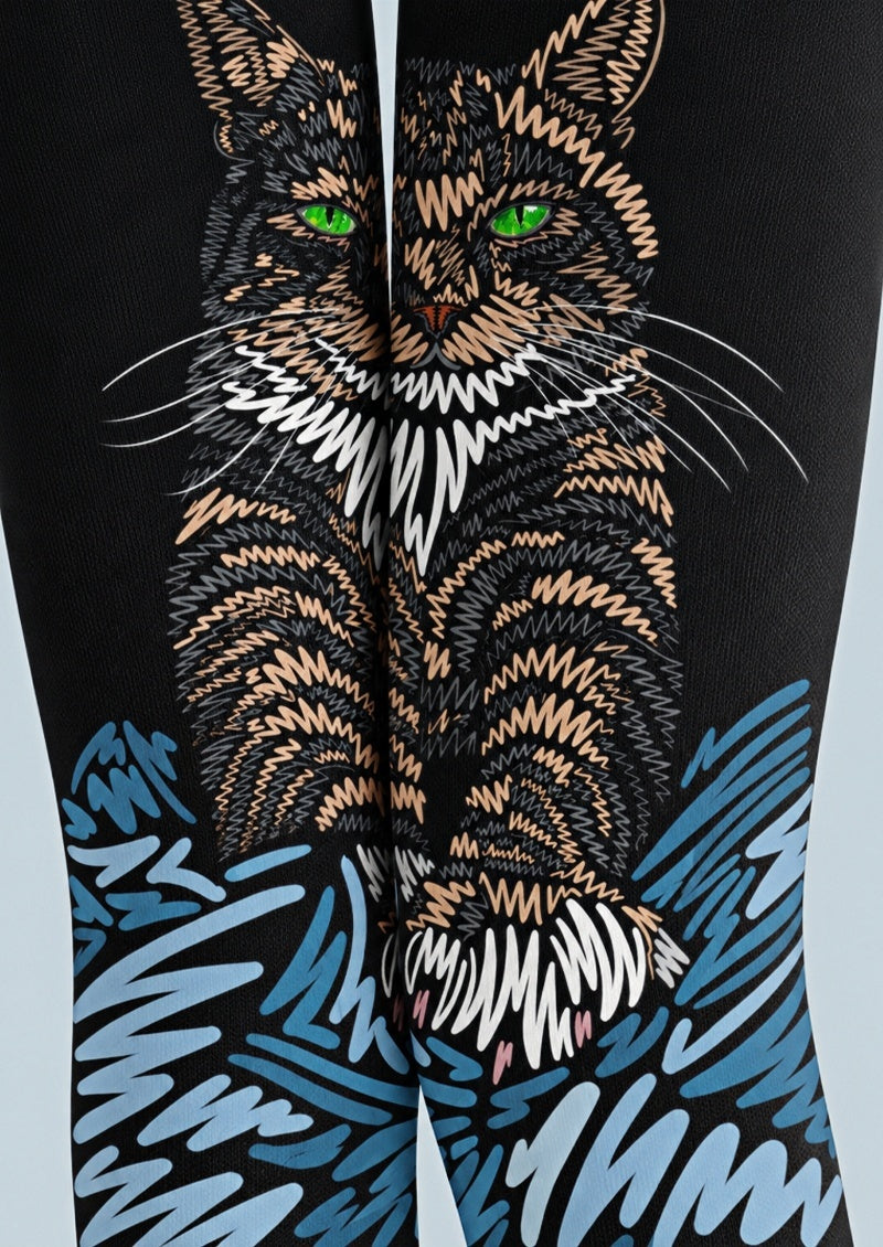 Dark Cat Illustration Tights Hosiery Pantyhose Z69-26