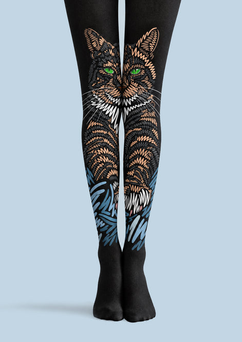 Dark Cat Illustration Tights Hosiery Pantyhose Z69-26