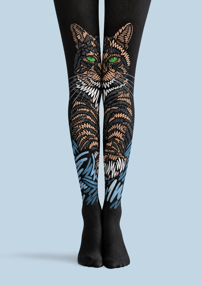 Dark Cat Illustration Tights Hosiery Pantyhose Z69-26