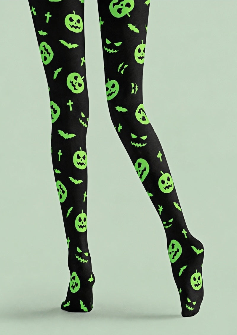 Neon Green Pumpkin Halloween Tights Hosiery Z69-27