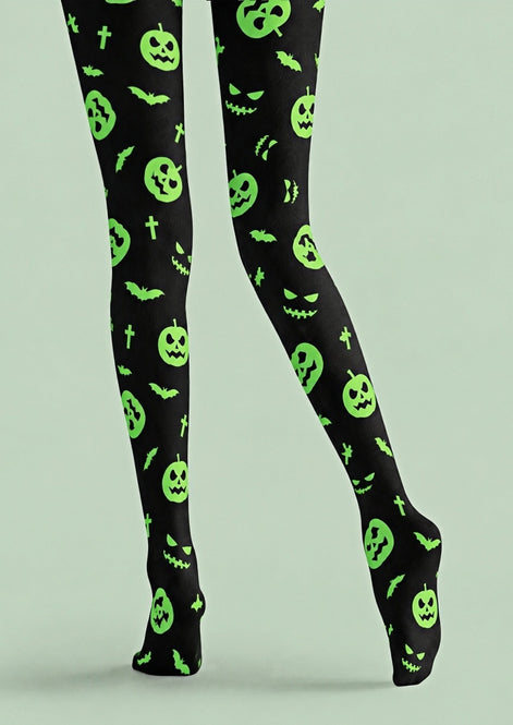 Neon Green Pumpkin Halloween Tights Hosiery Z69-27