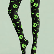 Neon Green Pumpkin Halloween Tights Hosiery Z69-27
