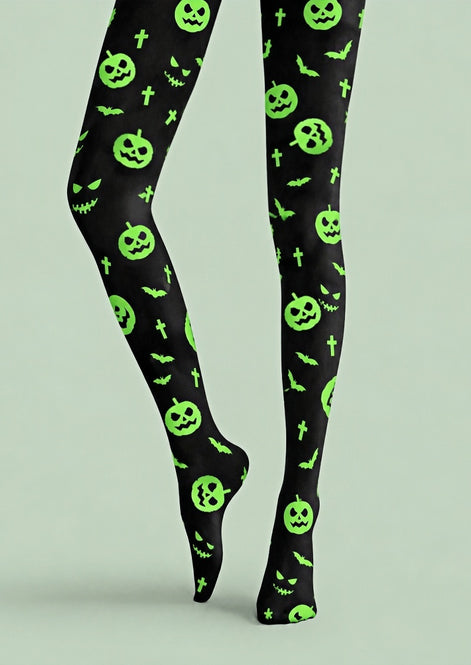 Neon Green Pumpkin Halloween Tights Hosiery Z69-27
