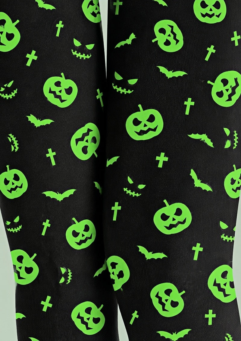 Neon Green Pumpkin Halloween Tights Hosiery Z69-27
