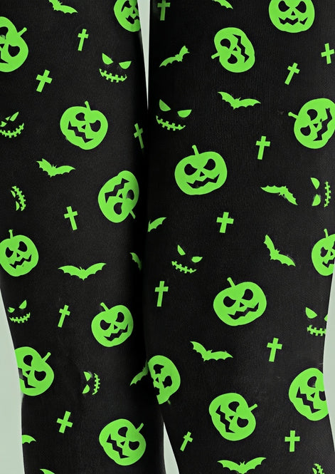 Neon Green Pumpkin Halloween Tights Hosiery Z69-27