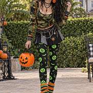 Neon Green Pumpkin Halloween Tights Hosiery Z69-27