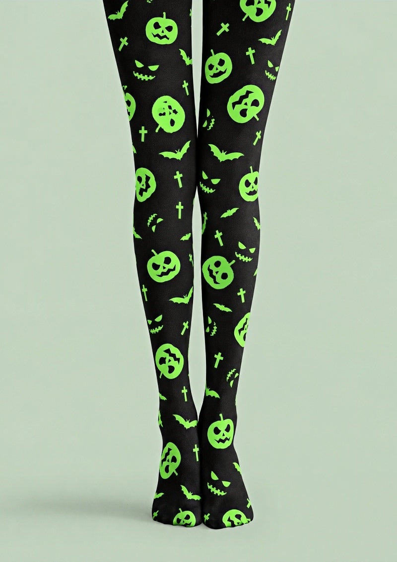Neon Green Pumpkin Halloween Tights Hosiery Z69-27