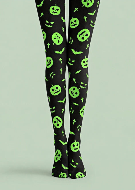 Neon Green Pumpkin Halloween Tights Hosiery Z69-27